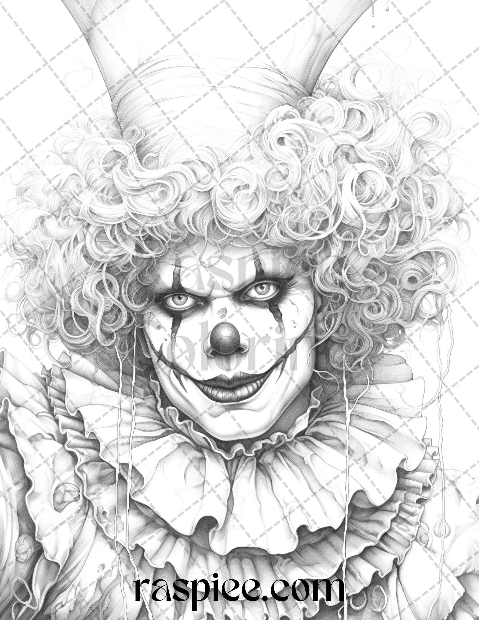 Spooky clowns grayscale coloring pages printable for adults pdf fi â coloring