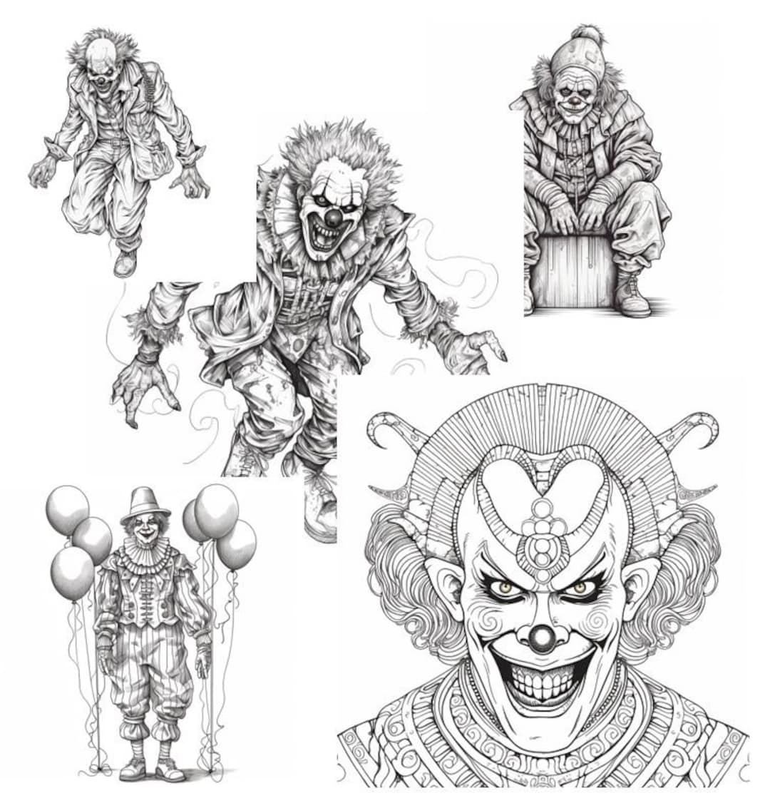Printable creepy clown coloring pages