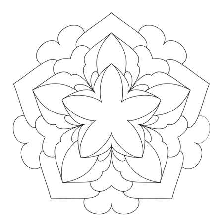 Vector black and white circular round floral manda