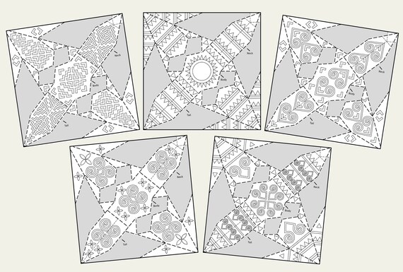 Origami crane coloring pages with hmong patterns printable arts and crafts adult coloring and kids activity