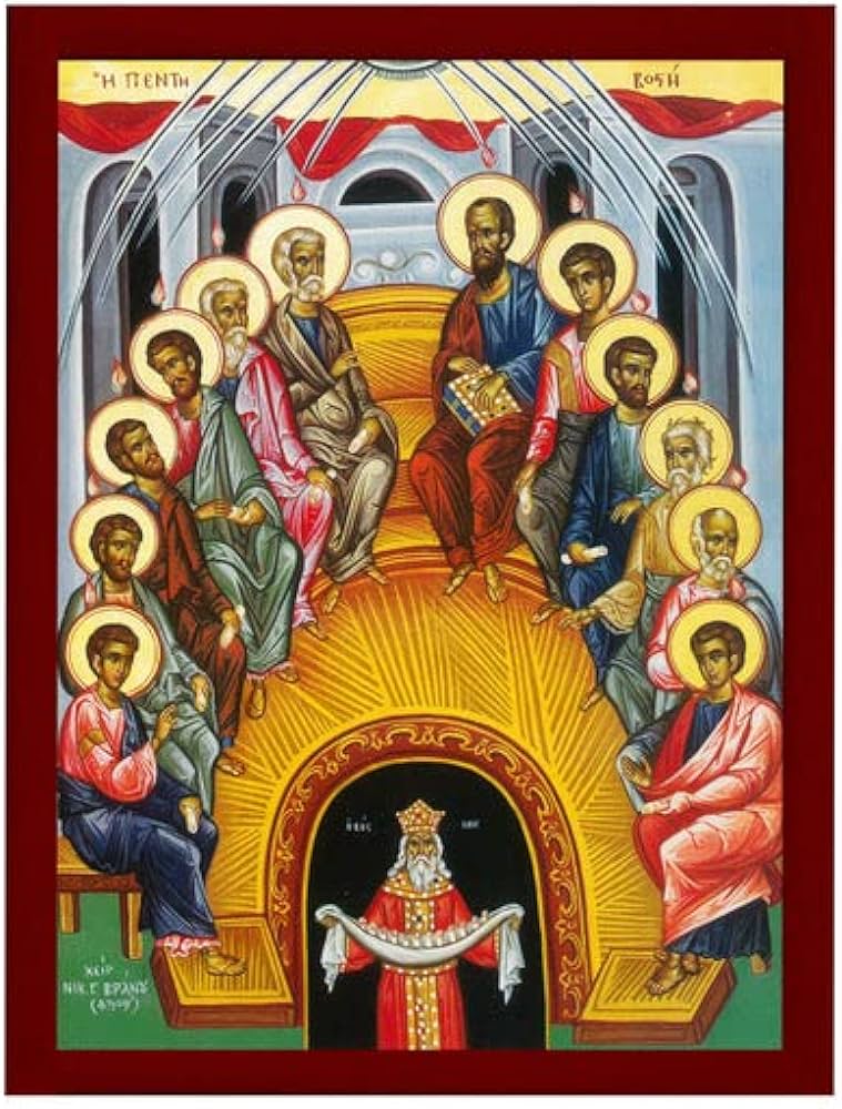 The pentecost icon handmade greek orthodox icon of holy spirit descending to the apostles byzantine art wall hanging religious gift xcm home kitchen