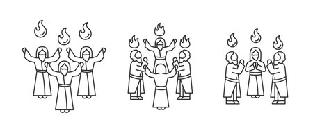 Pentecost sunday linear icons set religious holiday early christianity tongues of holy fire customizable thin line symbols isolated vector outline illustrations editable stroke ù ùùø øªøµù ùù ù