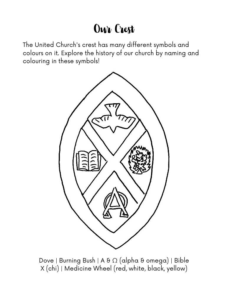 United church crest colouring page â jesus glue glitter