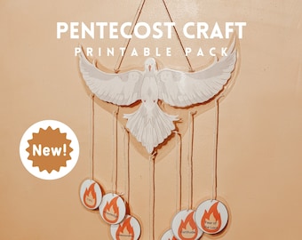 Pentecost printable craft activity download flame dove wall hanging gifts of the holy spirit for catholic homeschooling