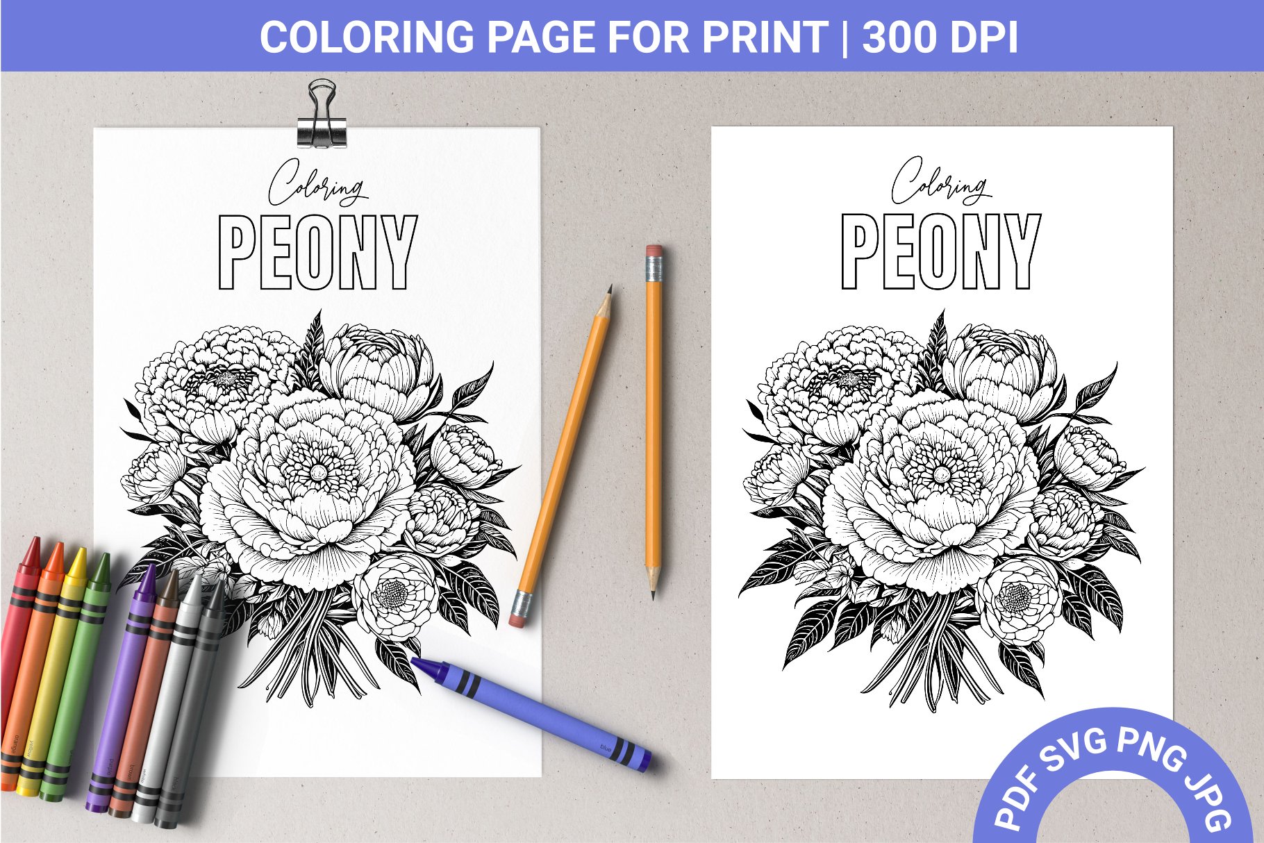 Peony flower coloring page a