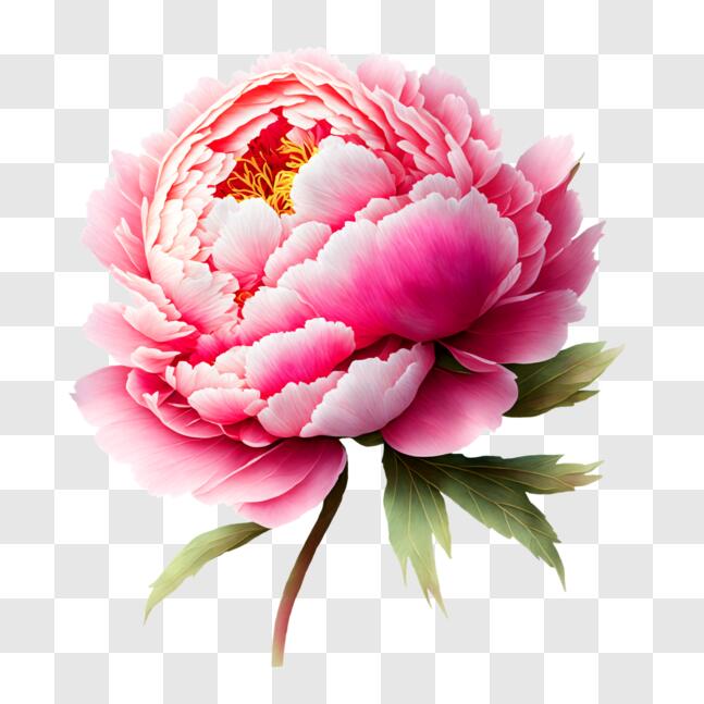 Download beautiful pink peony flower with green leaves png online