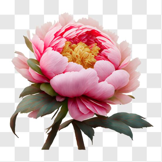 Download beautiful pink peony flower with green leaves png online
