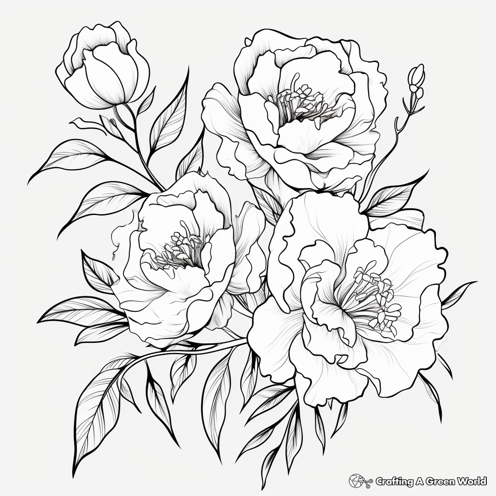 Peony coloring pages
