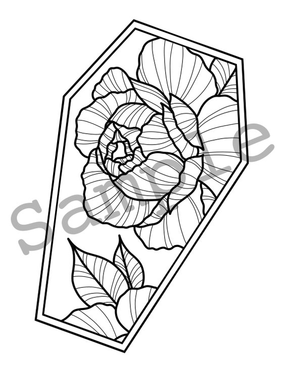 Printable peony coffin coloring page coloring page coloring book coloring floral flower coloring page coffin floral coffin