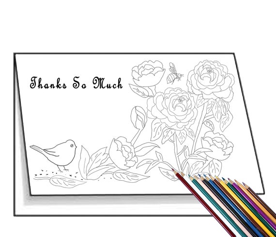 Peony coloring pages notecards greeting cards for you to color and send all occassion assortment make your own cards print at home