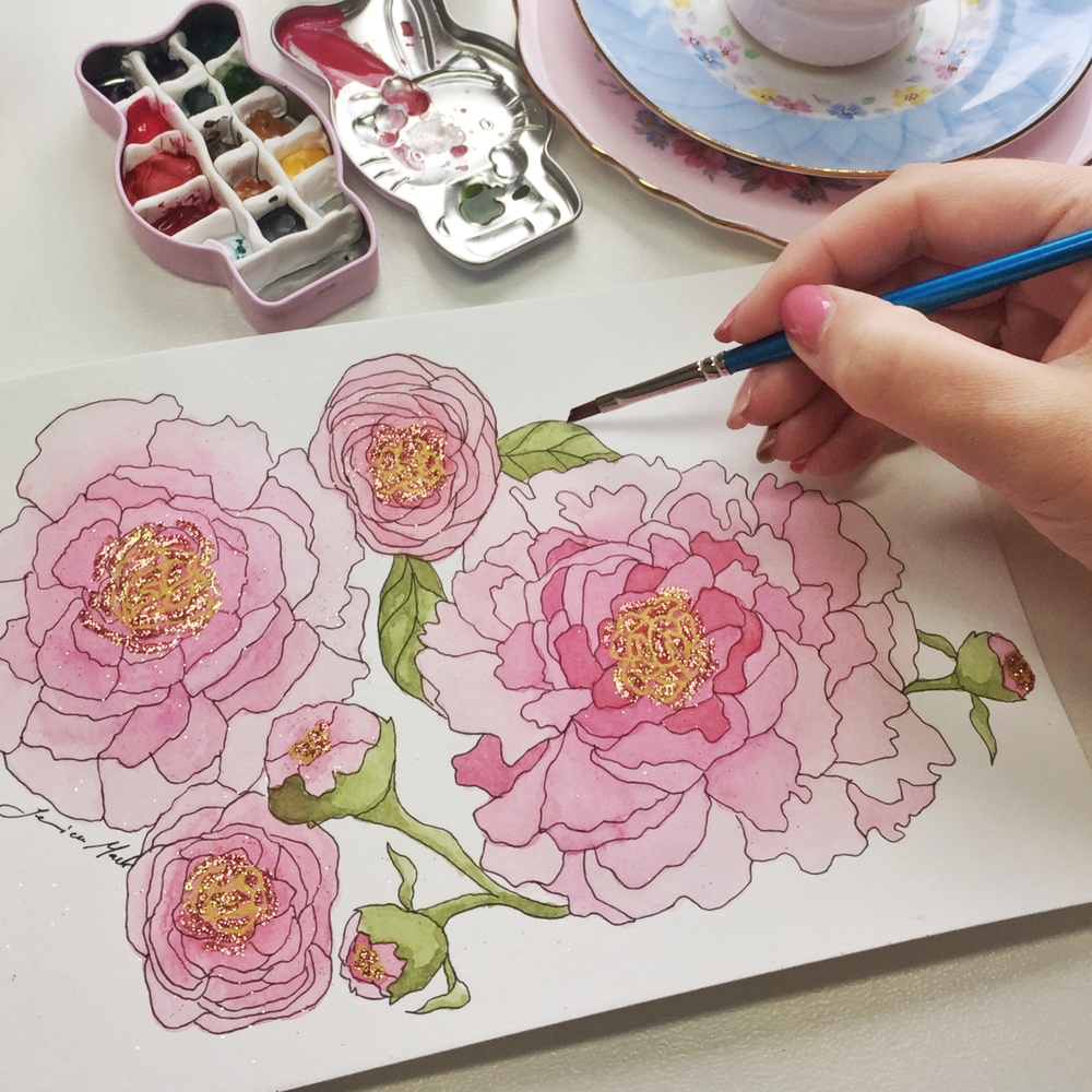 Free adult coloring download peonies â brown paper bunny studio