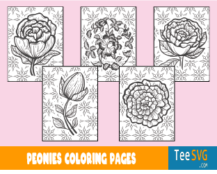 Free peony coloring page printable pdf pages