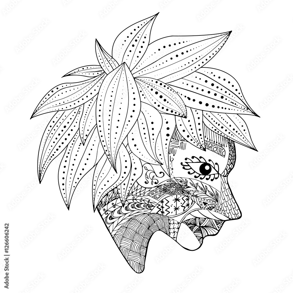 Adult coloring book page design with the face of a people people man logo coloring book page for adult illustration in the style of zentangle doodle ethnic tribal design vector