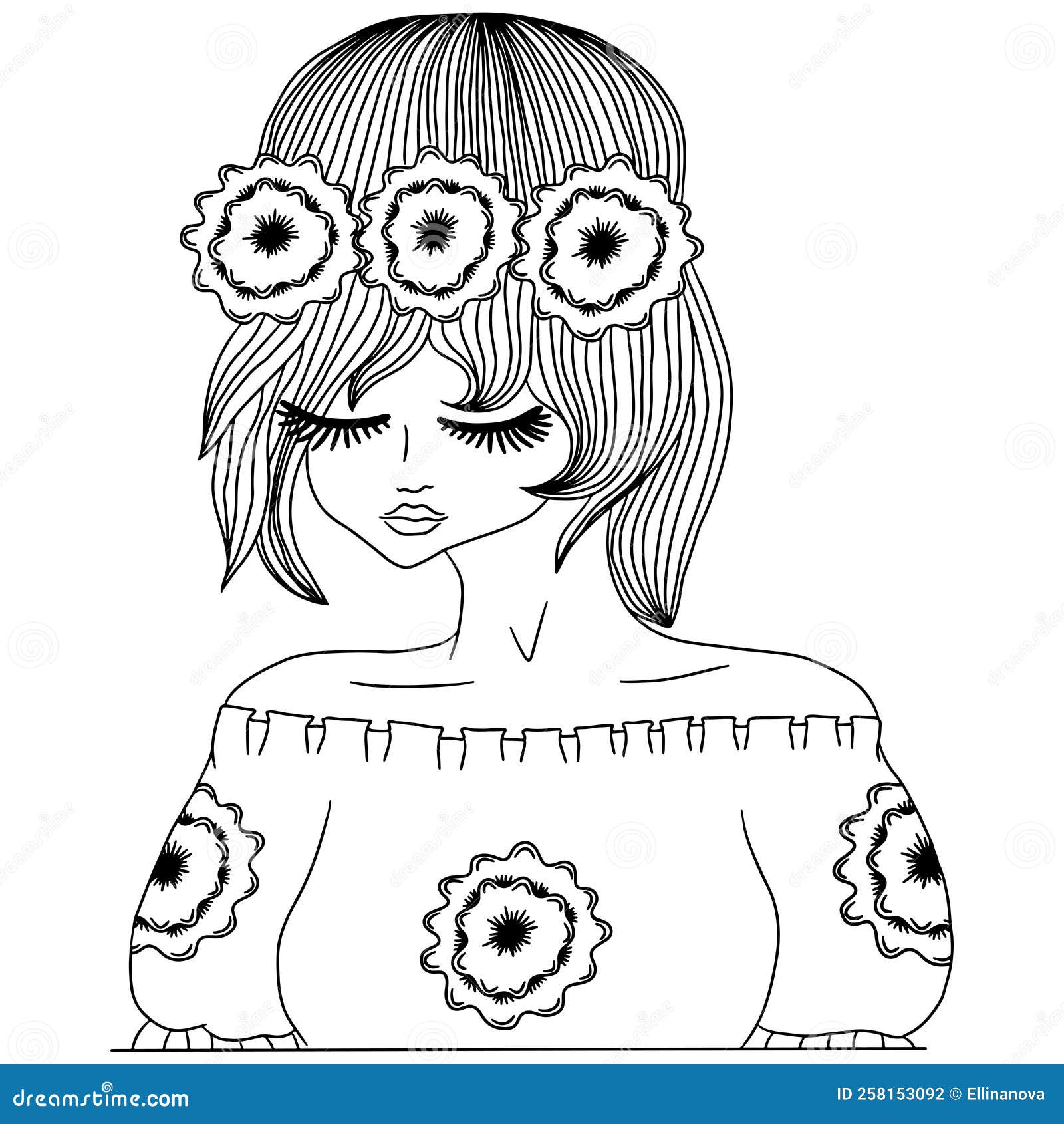 Cute vector girl or woman for childrens or adult coloring book or pages stock vector
