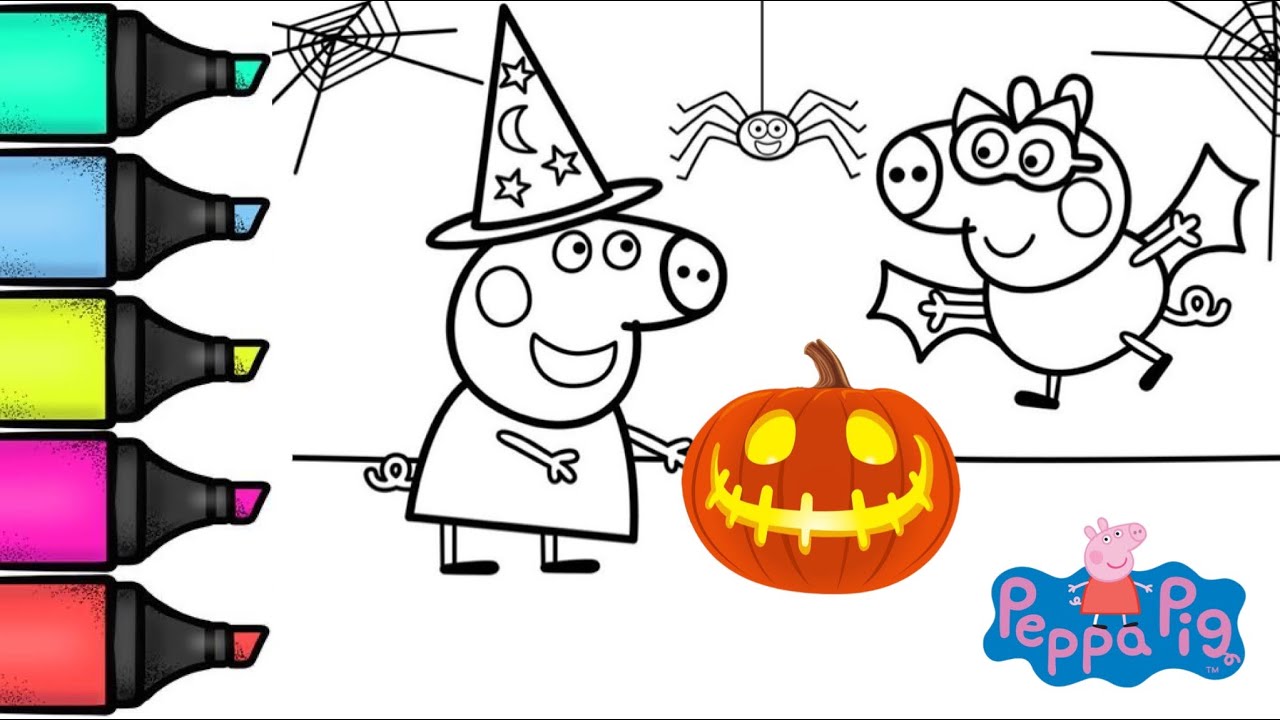 Peppa pig and george happy halloween coloring coloring videos for kids coloring peppapig