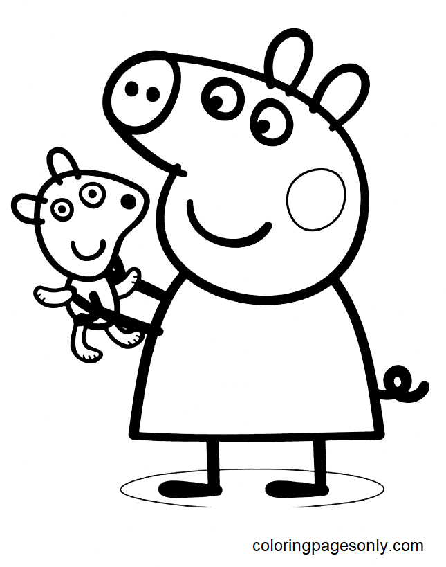 Peppa pig and teddy bear coloring page