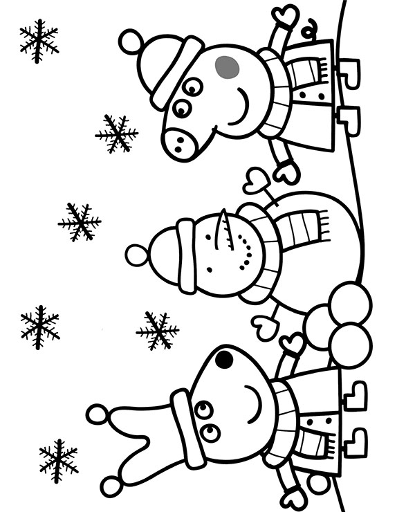 Peppa suzy and snowman coloring page