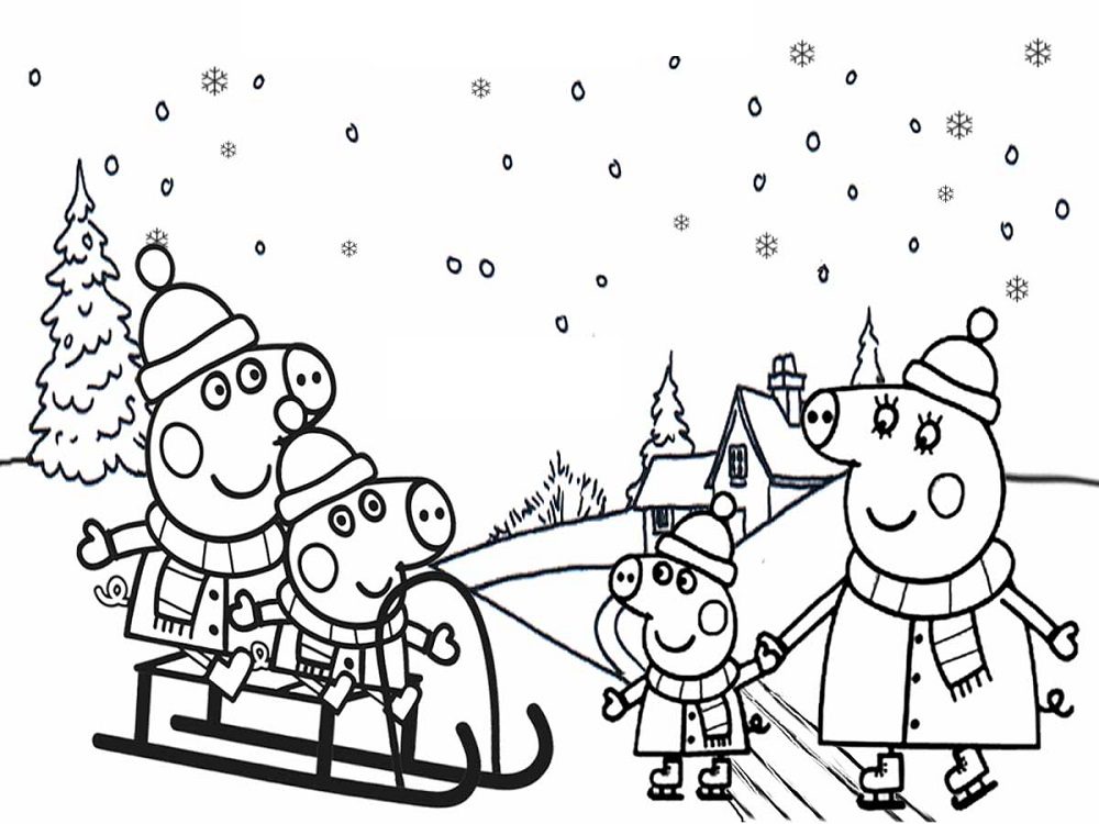 Cute coloring pages of winter tobogan book for kids