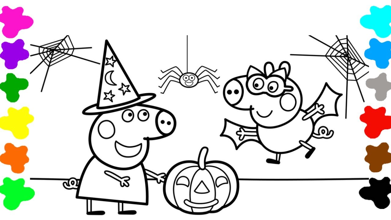Halloween peppa pig colouring learn colours