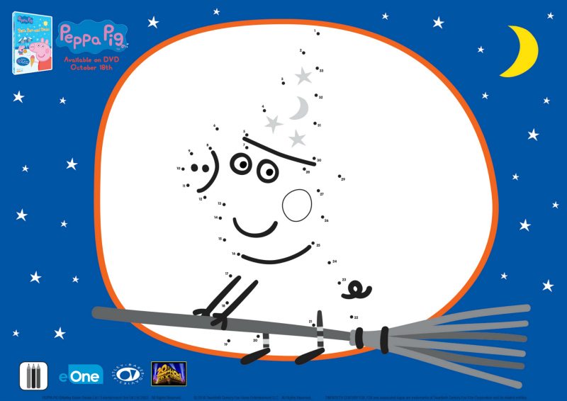 Peppa pig halloween connect the dots coloring page