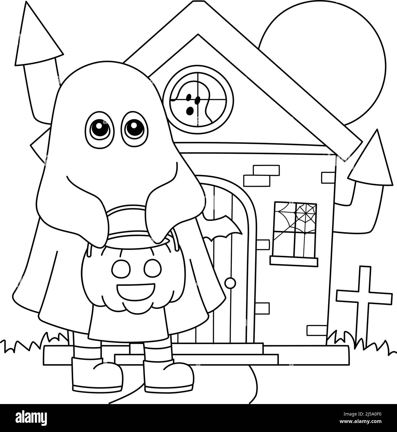 Ghost trick or treating halloween coloring page stock vector image art