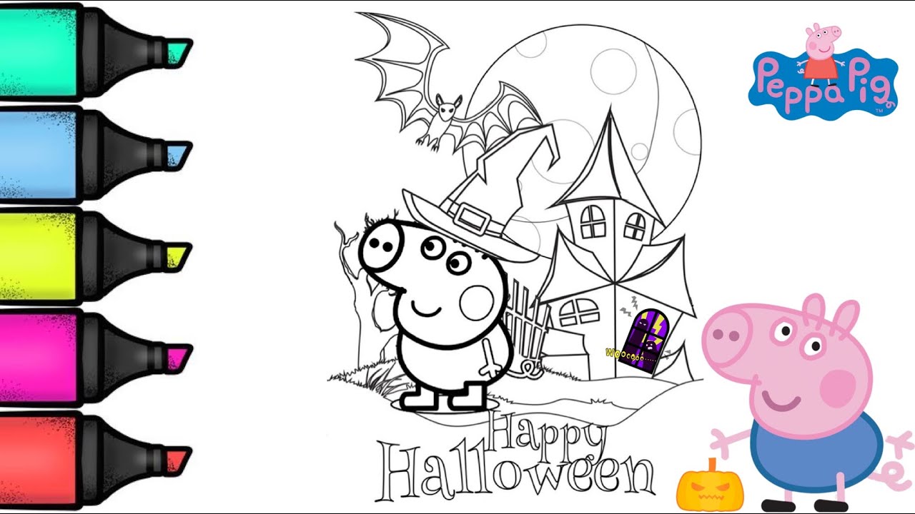 Peppa pig happy halloween coloring coloring videos for kids and toddlers coloring peppapig