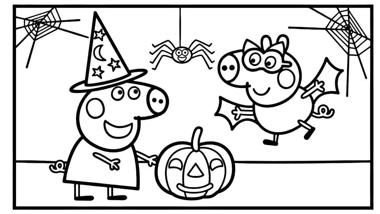 George pig and peppa pig with spider halloween drawing easy peppa pig drawing painting coloring