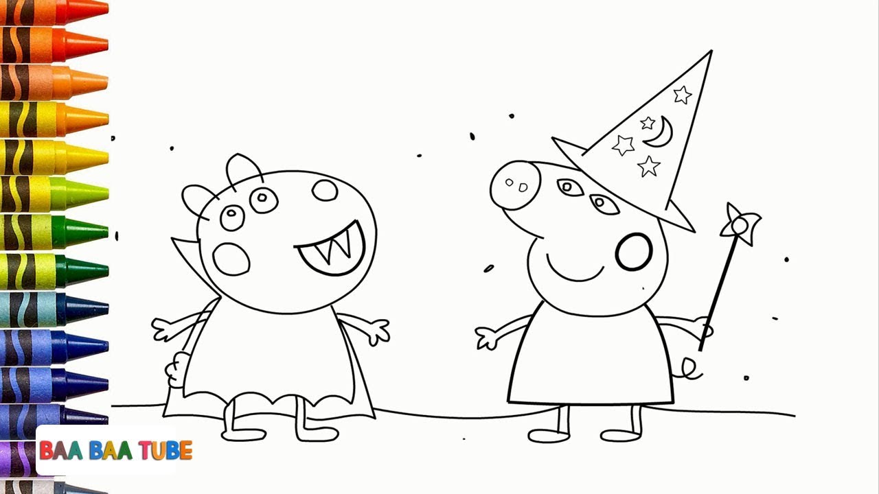 How to draw halloween peppa pig coloring pages video for kids