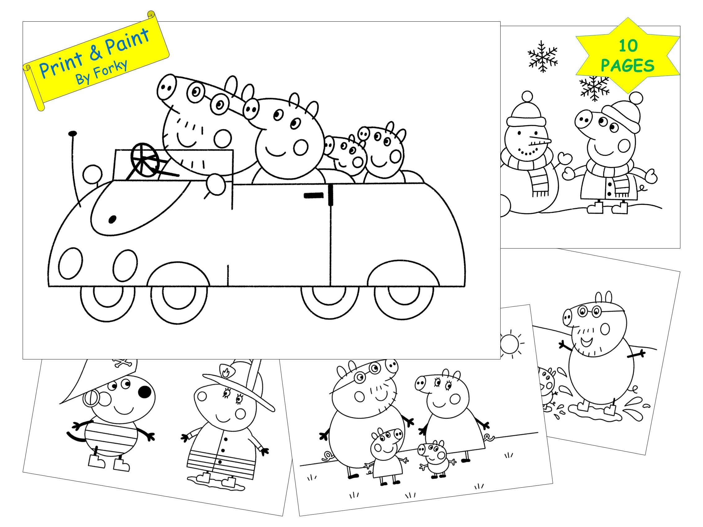 Pages peppa pig printable colouring pages digital coloring worksheets for preschool kids learning fun activity party game baby shower