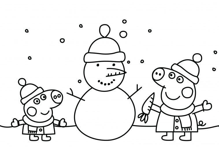 Peppa pig christmas snowman printable colouring page