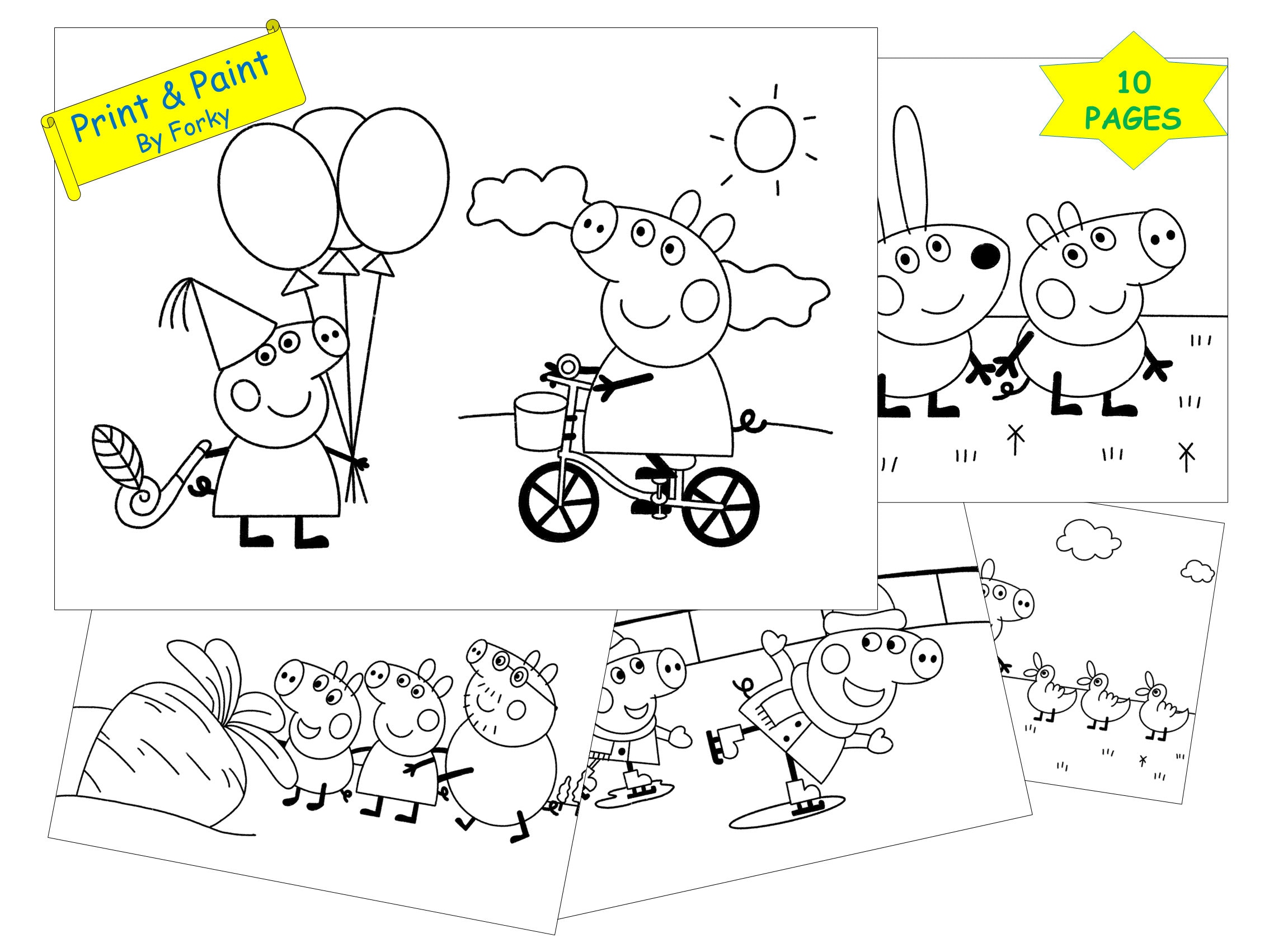 Pages peppa pig printable colouring pages digital coloring worksheets for preschool kids learning fun activity party game baby shower