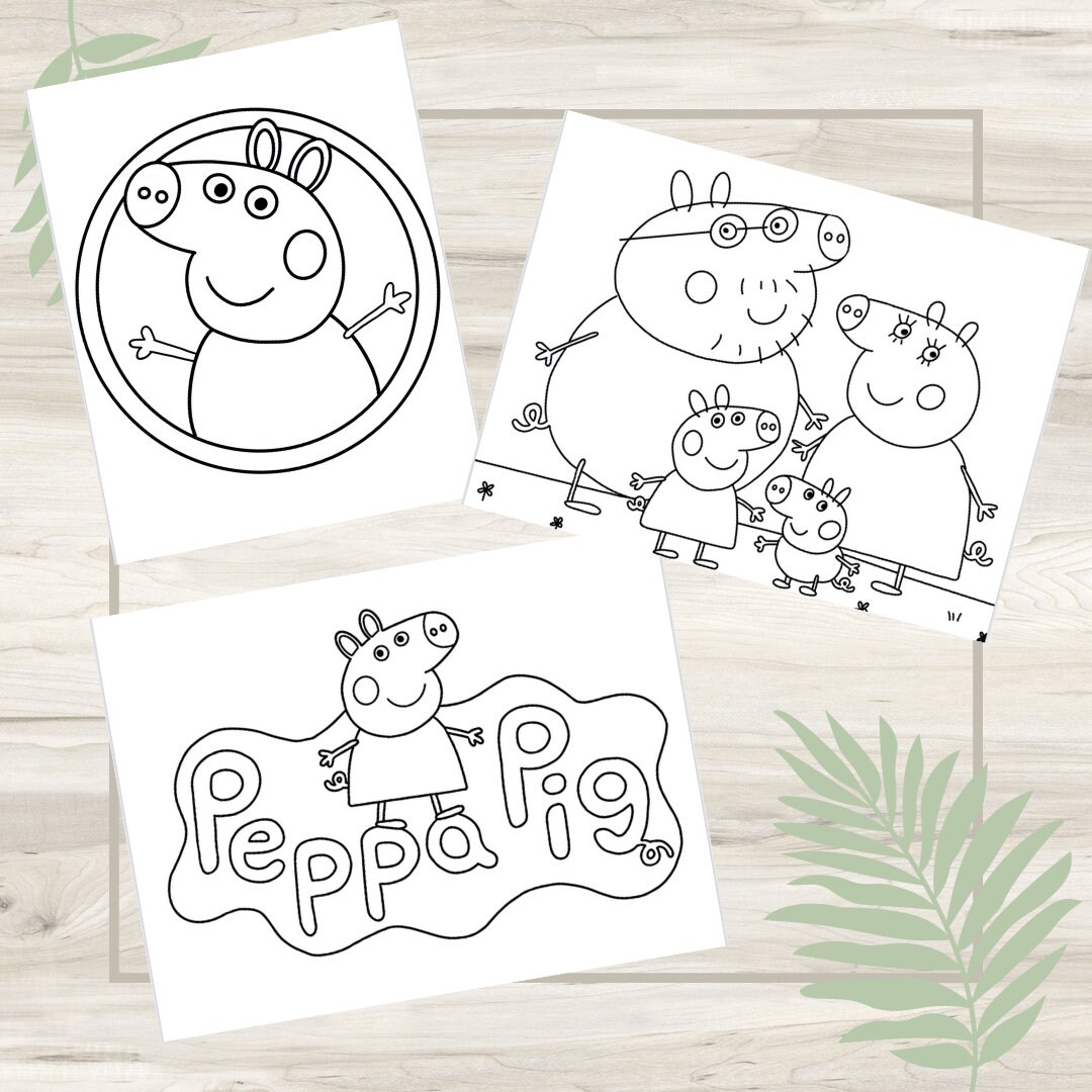 Peppa pig coloring pages pack digital download peppa pig printable coloring book for kids to color at home or peppa pig party