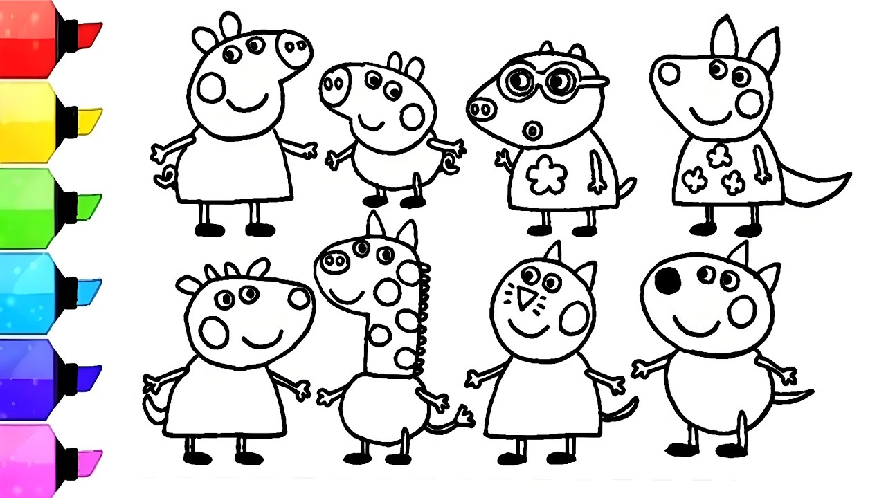 Peppa pig drawing painting and coloring for kids toddlers lets draw and learn easy