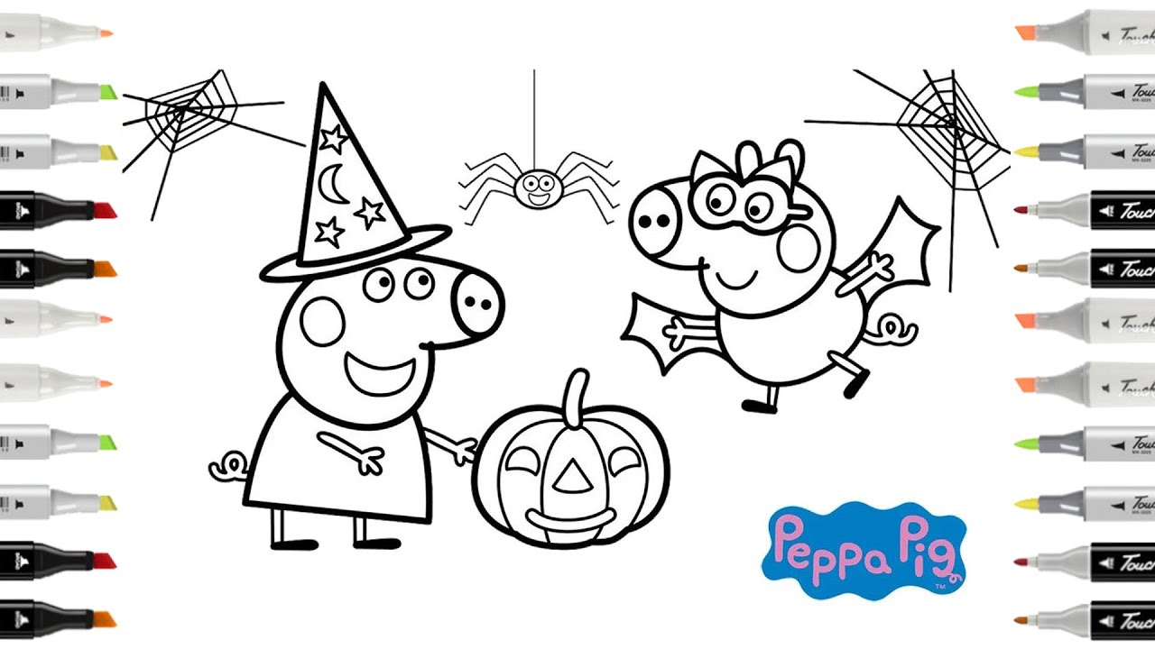 Peppa pig spooky halloween coloring page