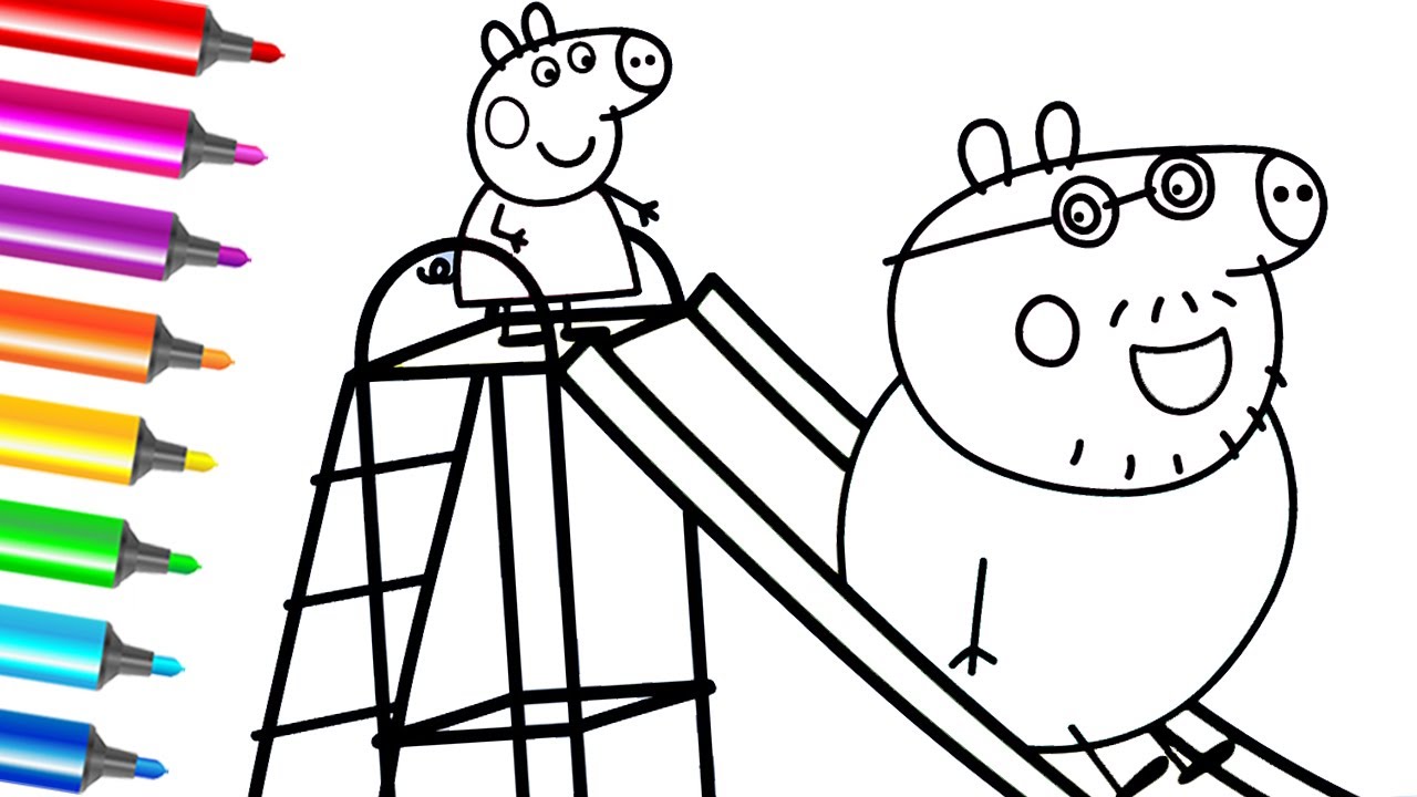 Peppa pig and daddy pig on the playground