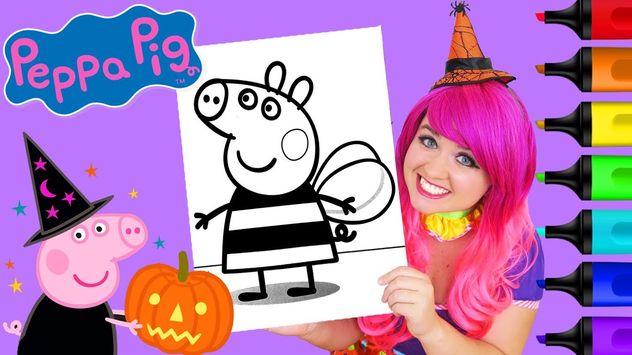 Coloring peppa pig halloween coloring book page prismacolor colored paint markers kimmi the clown