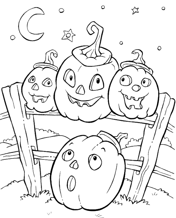 Funny halloween pumpkins coloring page for kids