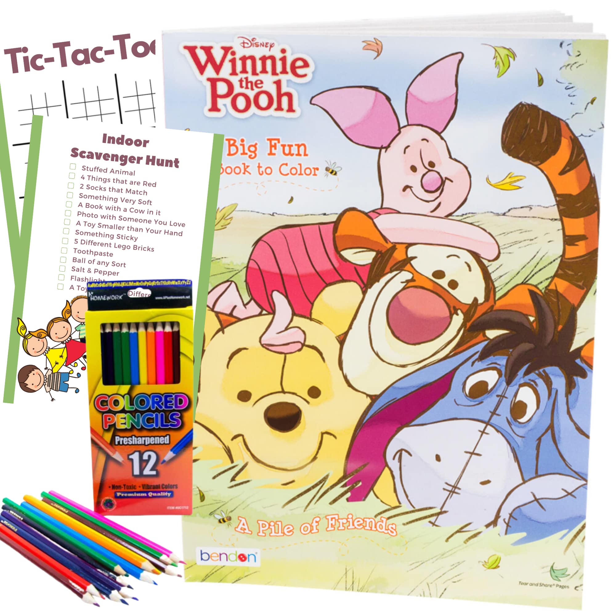 Disney winnie the pooh coloring book set bundle with coloring book coloring pencils indoor scavenger hunt and activities toys games