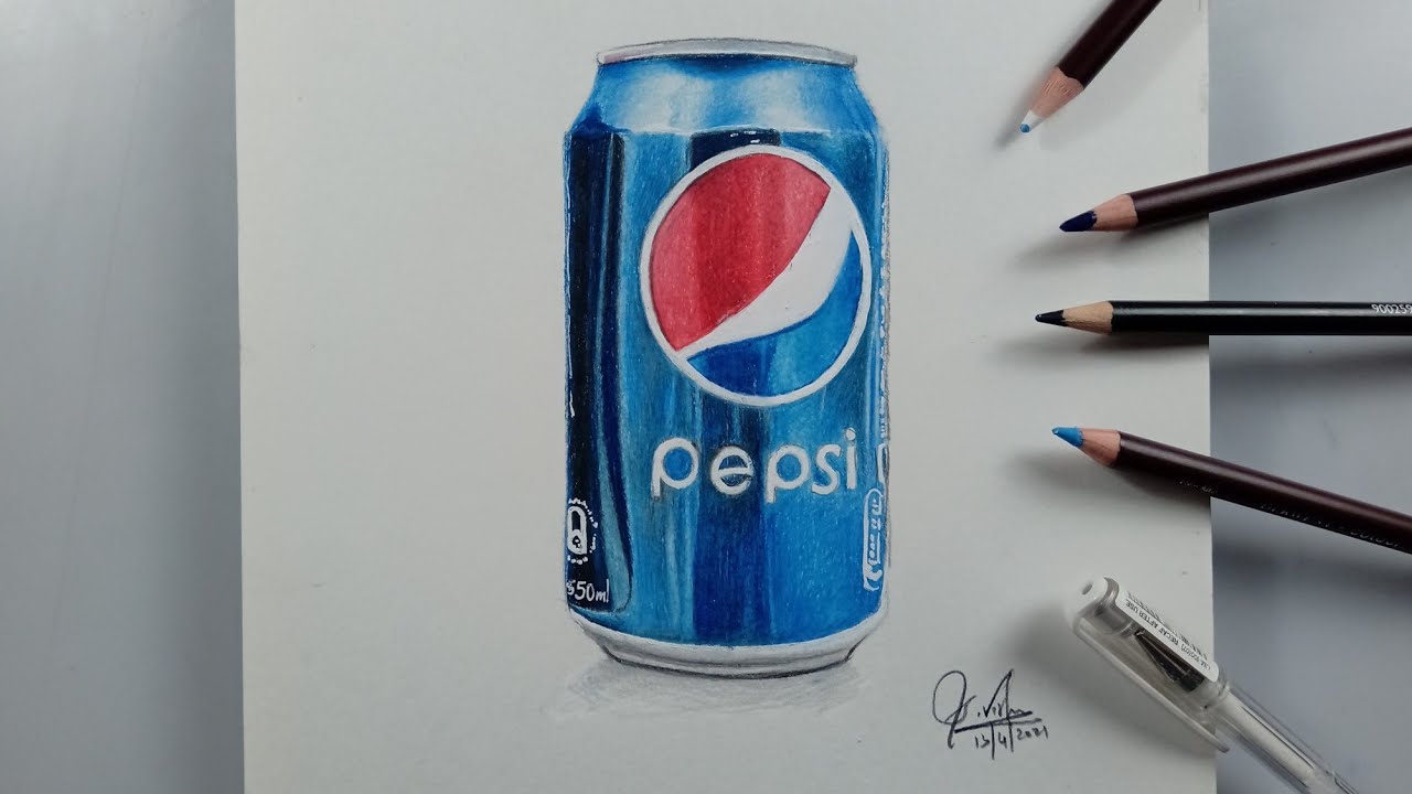 Realistic drawing of a pepsi can realistic