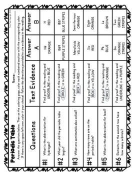 Periodic table color by number reading passage and text marking