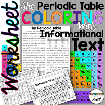 Periodic table coloring activity with guided reading article and notes