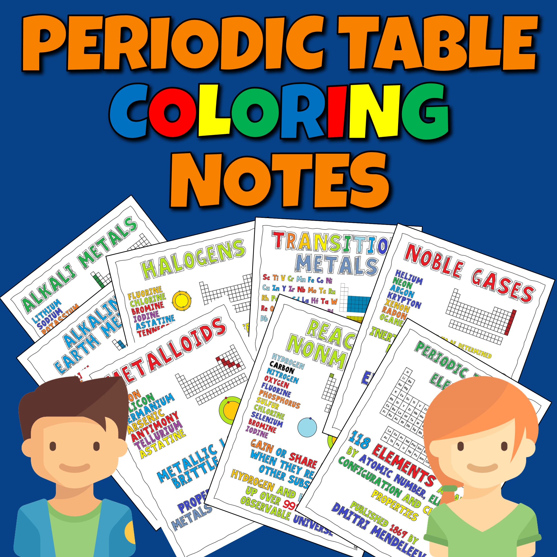 Periodic table coloring notes made by teachers