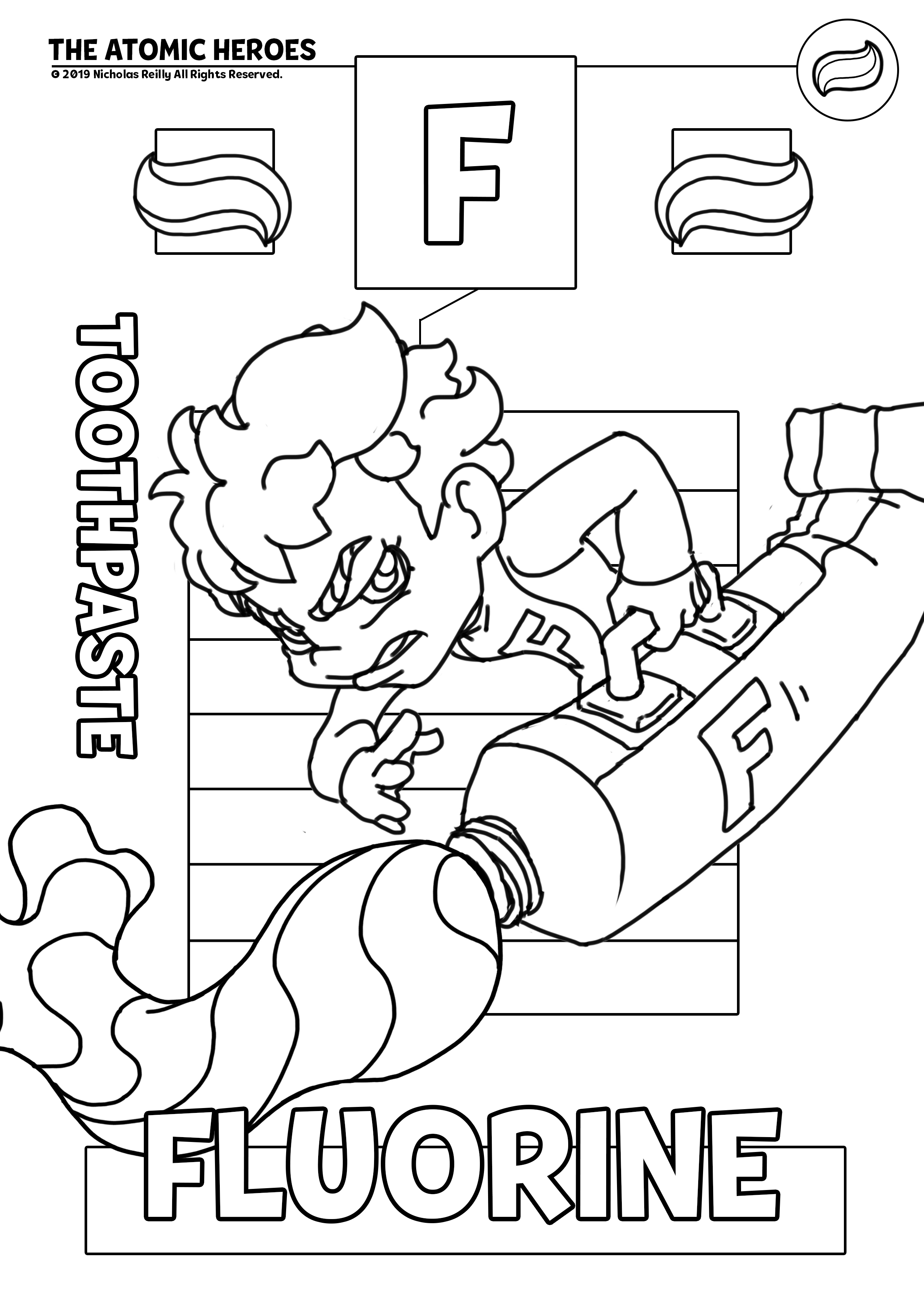 Atomic heroes coloringpages based on periodic table