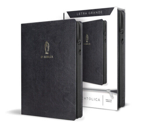 La biblia catolica letra y taano grande siil piel negra con creallera