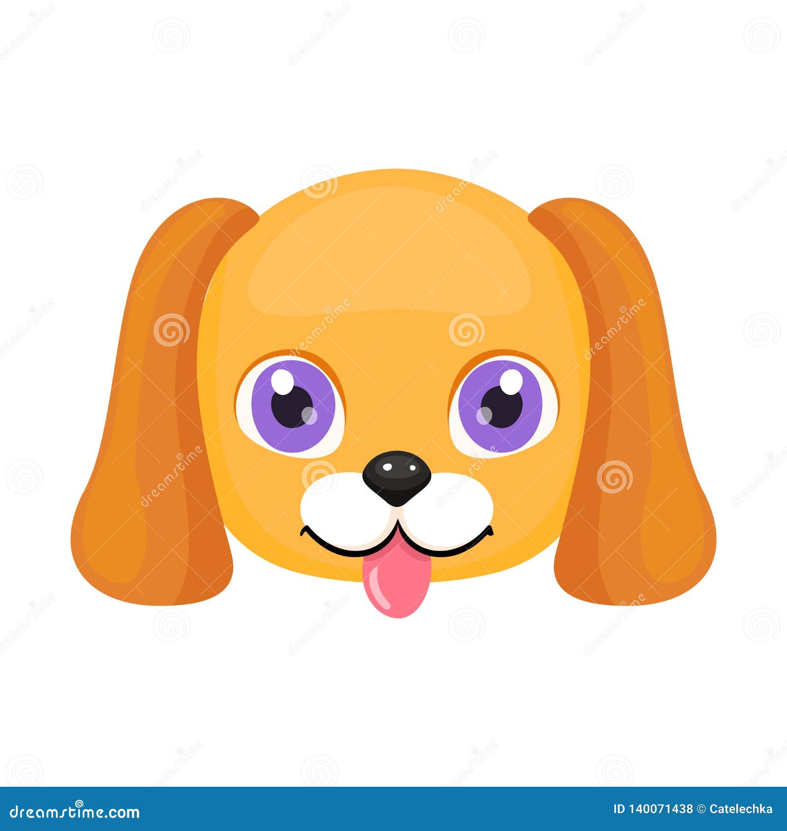 Cute dog face or mask isolated on white background cartoon puppy with bright eyes tongue smiling and kind stock vector