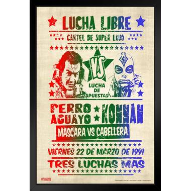 Trinx perro aguayo vs konnan retro match red legends of lucha libre luchador wrestler mexican wrestling black wood framed poster x framed on paper print