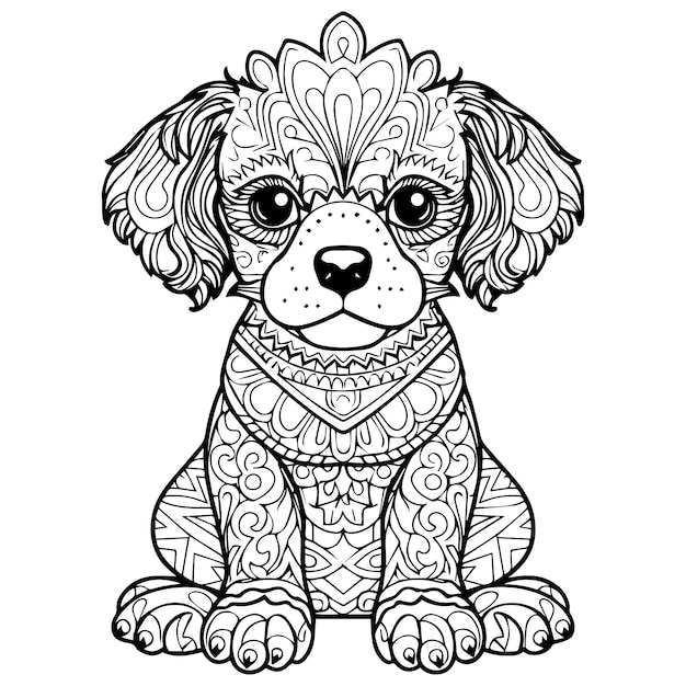 Premium vector a cute mandala dog line art coloring page vector