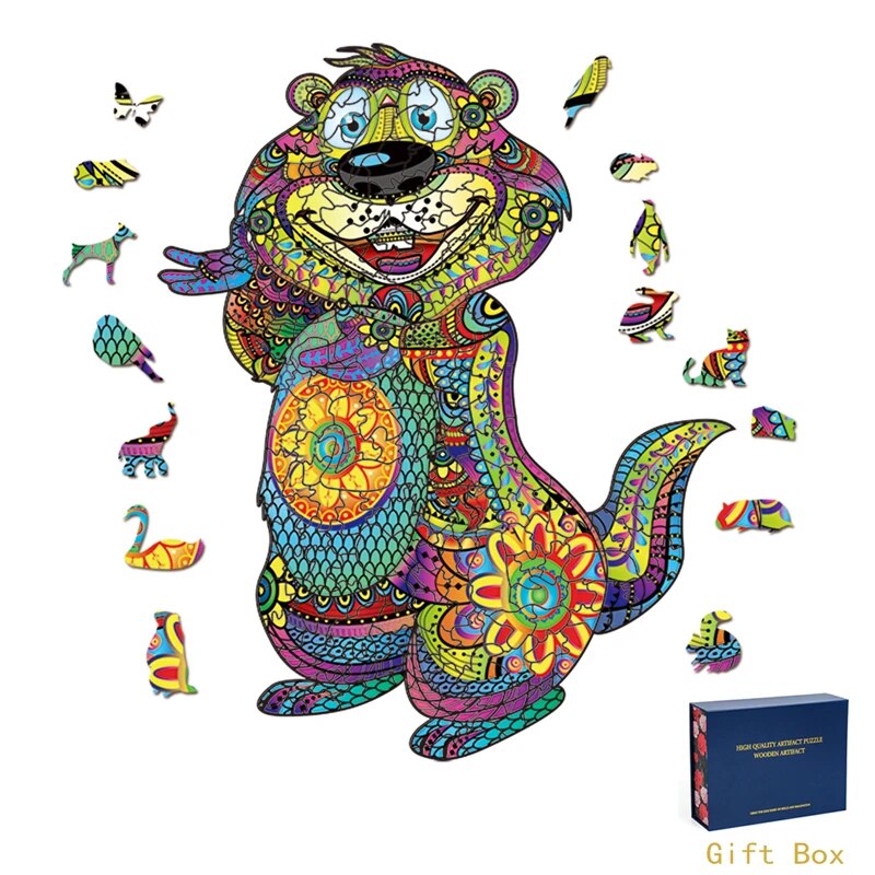 Cartoon lion dragon animal deer unique d wooden puzzle adult jigsaw birthday gift wrapping box home party festival carnival