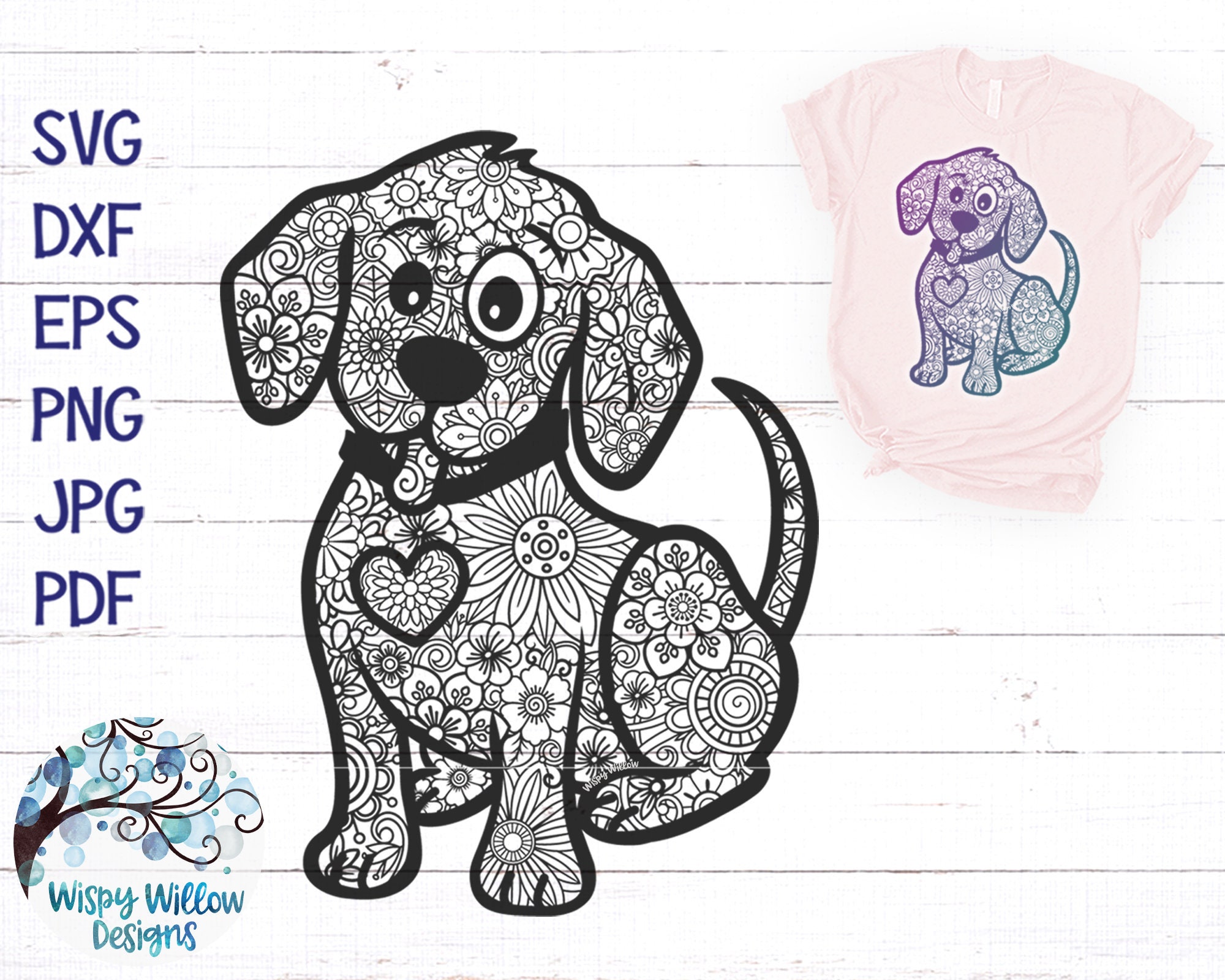 Perro zentangle svg mandala perro svg lindo cachorro svg perro mandala perro floral perro con flores zentangle perro svg animal mandala zentangle