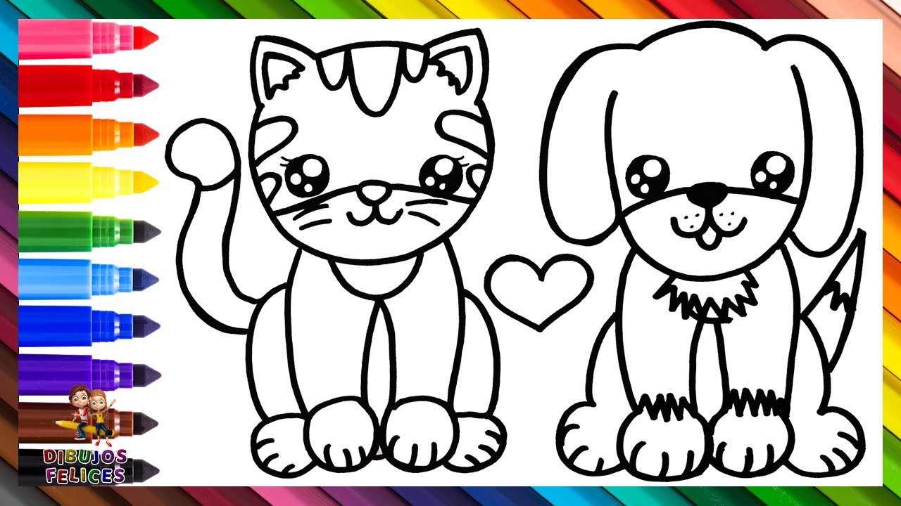 Dibuja y colorea un lindo gato y un perro ðâïðð dibujos para niãos
